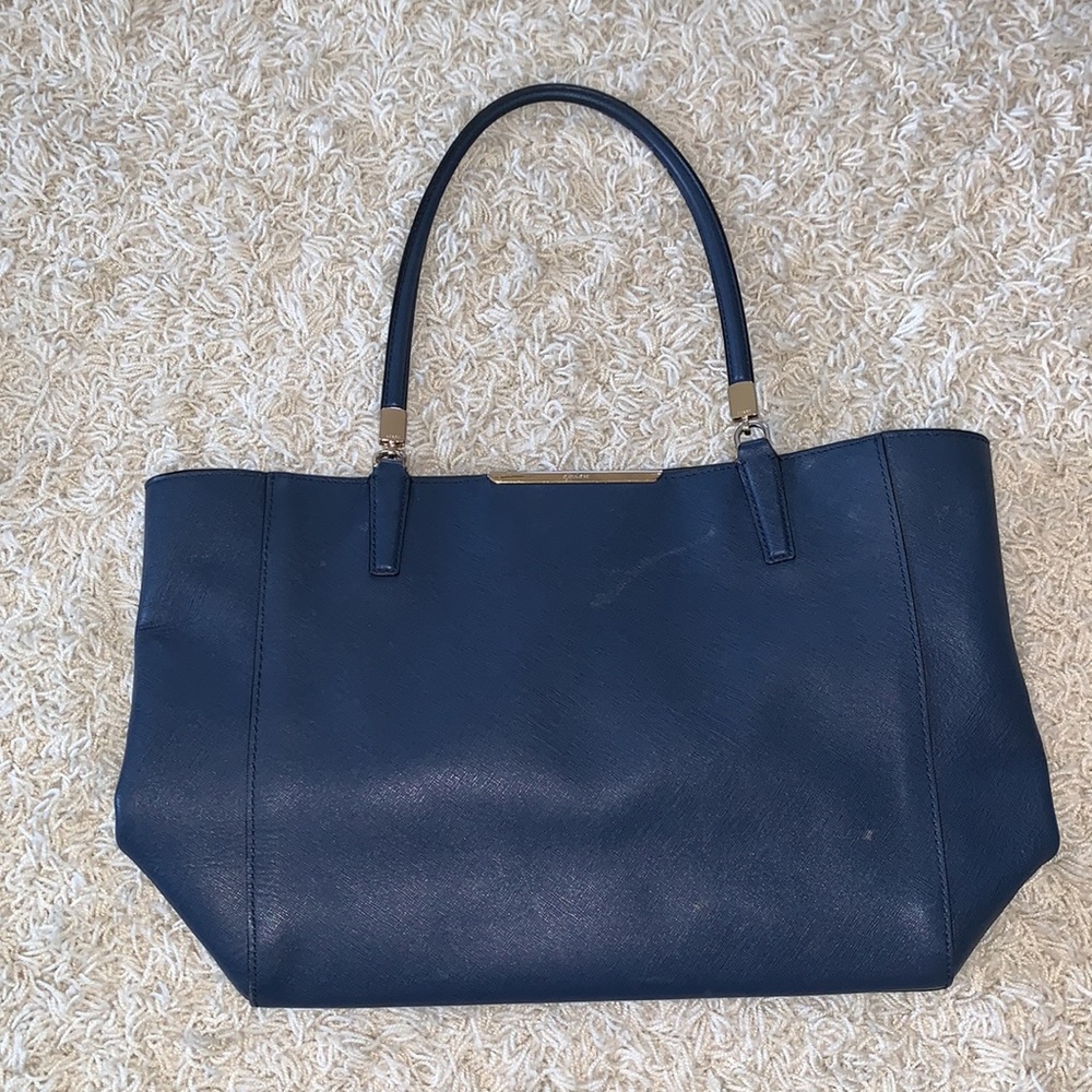 Navy Blue Coach Textured Leather Tote - Medium
